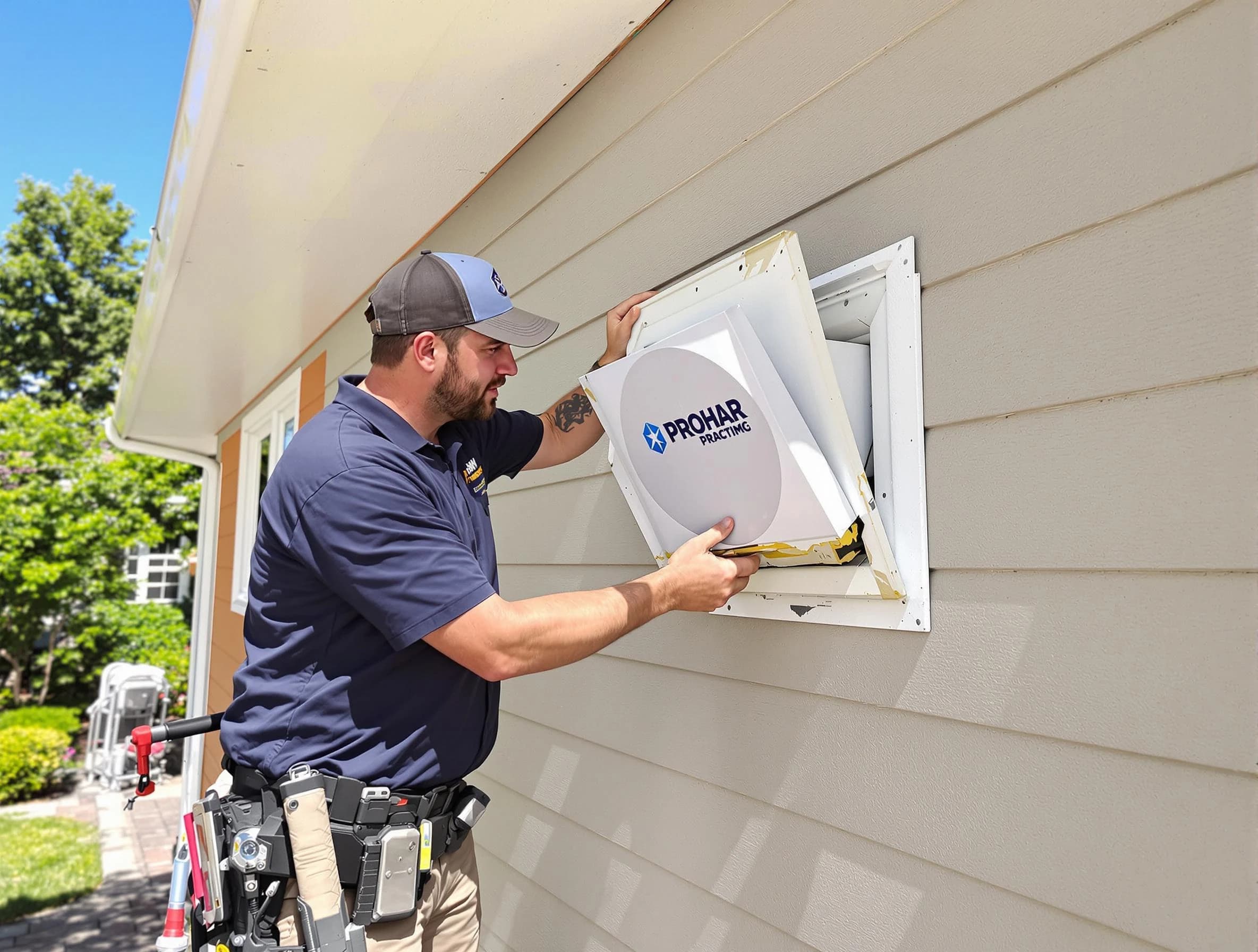 Argo Dryer Vent Cleaning technician installing a new protective dryer vent cover on a home in Argo