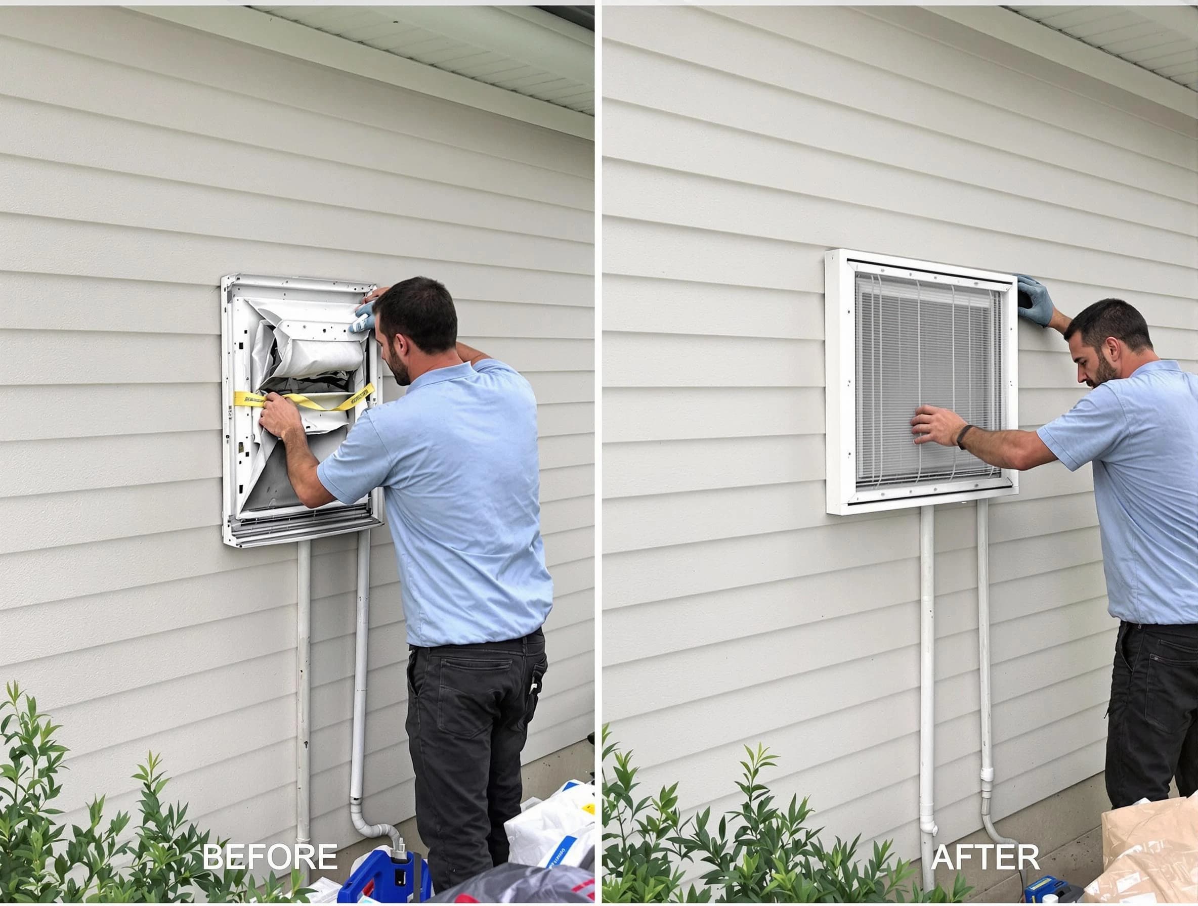 Argo Dryer Vent Cleaning technician installing high-quality dryer vent cover at a residential property in Argo
