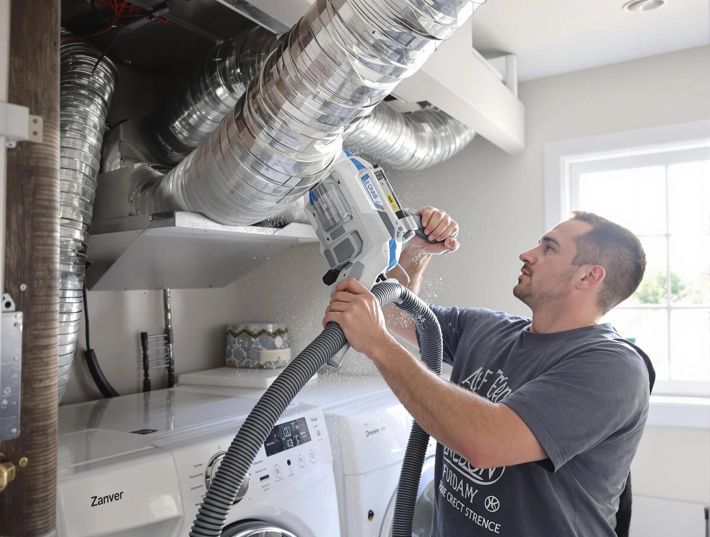 Argo Dryer Vent Cleaning specialist cleaning deep within a dryer vent duct system in Argo
